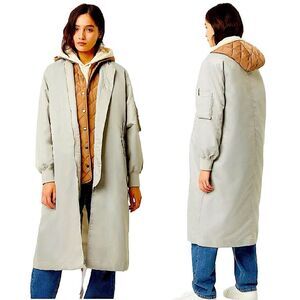 French Connection Grey Layered Long Bomber Jacket Size Small